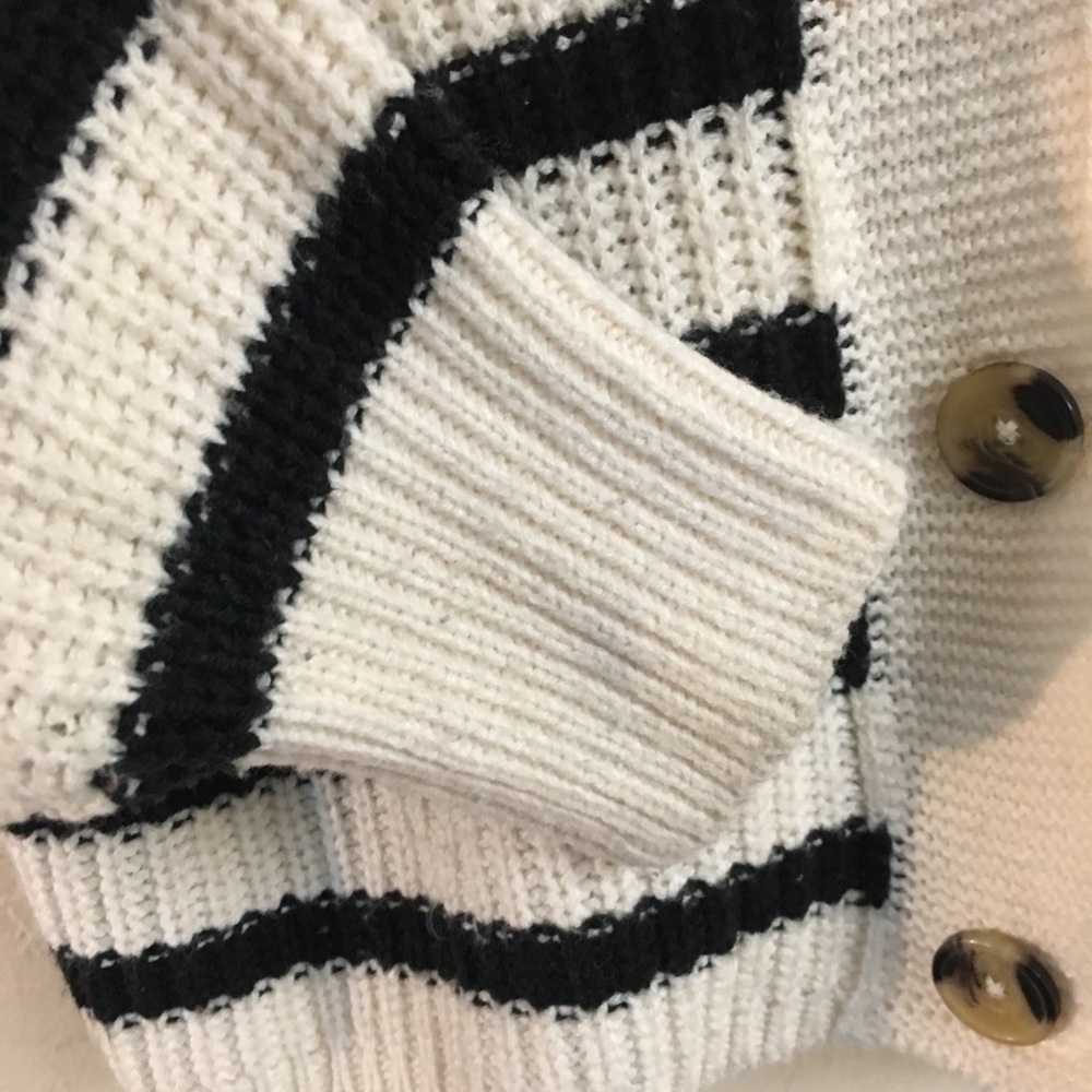 Pigalle Stripe Knit Cardigan Sweater Large Black White Relaxed Fit Boxy Crop - Picture 3 of 8
